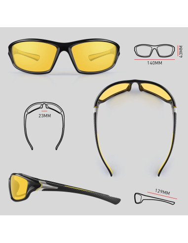 Gafas de sol deportivas polarizadas HD UV400 - Marco negro amarillo