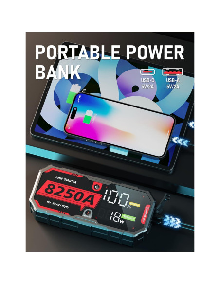 Arrancador de Batería ATGFOX F40-8250A 8250A USB-C