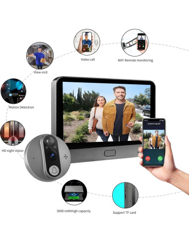 Cawhun Visor de Puerta Inteligente WiFi 1080P LCD 4.3"