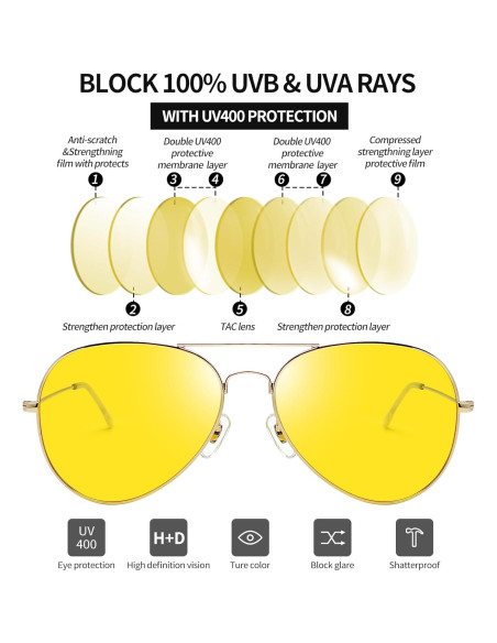 Gafas de sol Joopin aviación UV400 doradas amarillas Gafas de sol Joopin aviación UV400 doradas amarillas