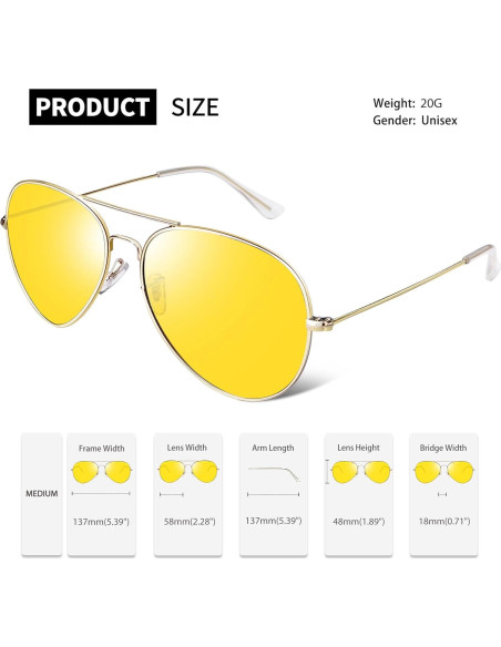 Gafas de sol Joopin aviación UV400 doradas amarillas Gafas de sol Joopin aviación UV400 doradas amarillas