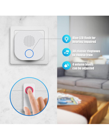 Timbre Inalámbrico SURNICE 1000 Pies 38 Melodías Impermeable