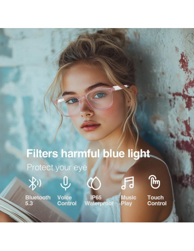 Gafas Bluetooth Enzemit Anti-Luz Azul Lentes Claras Rosa