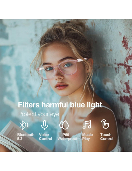 Gafas Bluetooth Enzemit Anti-Luz Azul Lentes Claras Rosa