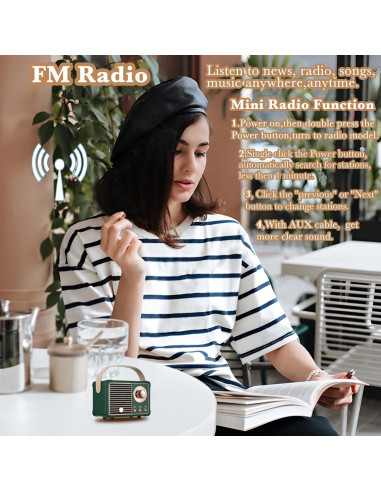 Altavoz Bluetooth Retro QUEQIMU HM11 Verde Mini Portátil