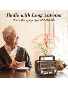 Radio Portátil Gelielim AM FM Bluetooth 5.3 Vintage 2