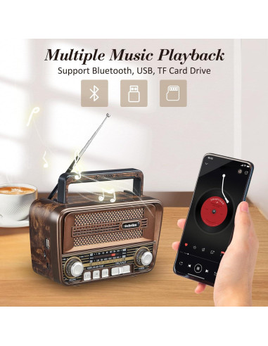 Radio Portátil Gelielim AM FM Bluetooth 5.3 Vintage