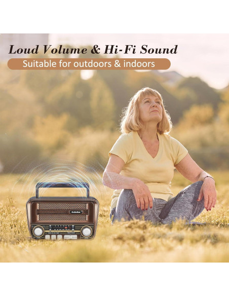 Radio Portátil Gelielim AM FM Bluetooth 5.3 Vintage
