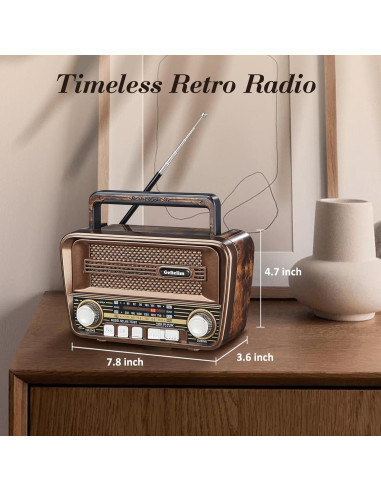 Radio Portátil Gelielim AM FM Bluetooth 5.3 Vintage