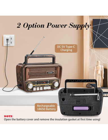 Radio Portátil Gelielim AM FM Bluetooth 5.3 Vintage