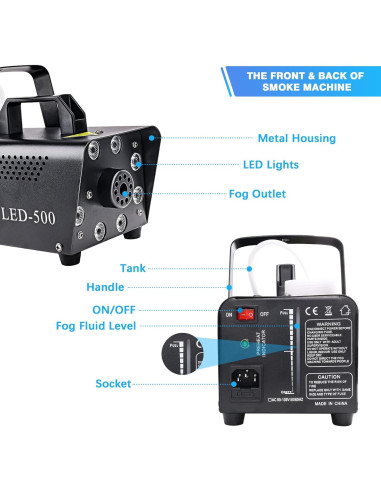 Máquina de Niebla 500W con Control Remoto y Luces LED 13 Colores
