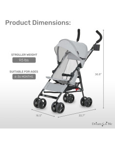 Carrito de bebé Dream On Me Rover Gris 2 en 1 Plegable 2