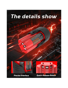 Paquete de 2 Baterías Li-ion 12V 3000mAh Rocivic para Milwaukee 2