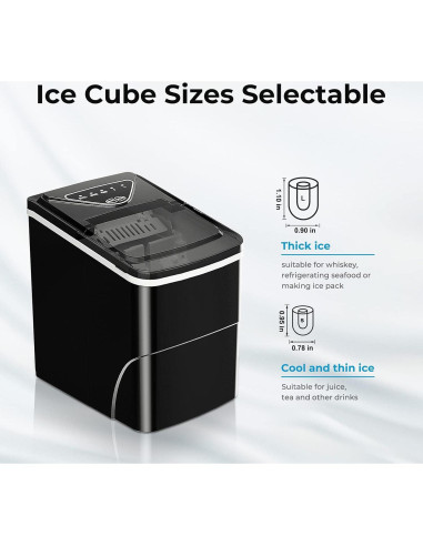 Máquina de Hielo FZF Portátil 9 Cubos en 6 Minutos Negra