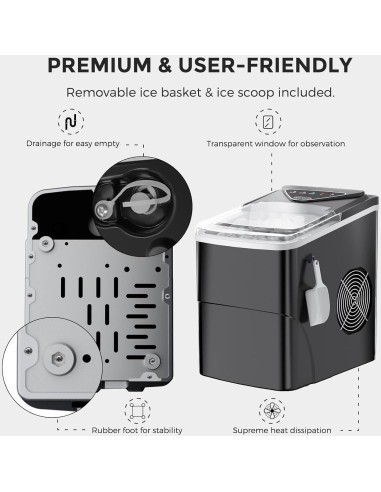 Máquina de Hielo FZF Portátil 9 Cubos en 6 Minutos Negra