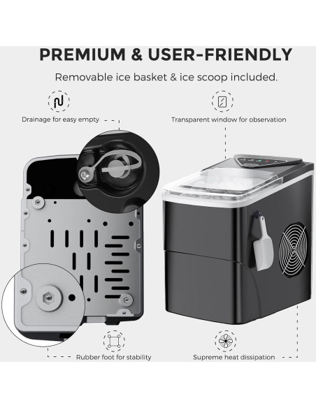 Máquina de Hielo FZF Portátil 9 Cubos en 6 Minutos Negra