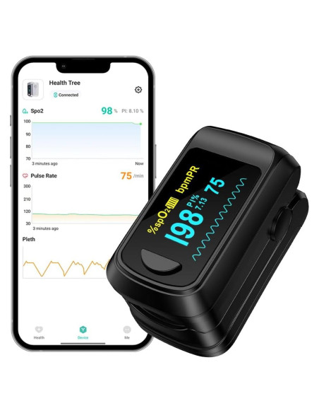 Oxímetro de Pulso Bluetooth HealthTree con APP, Monitor de Frecuencia Cardíaca
