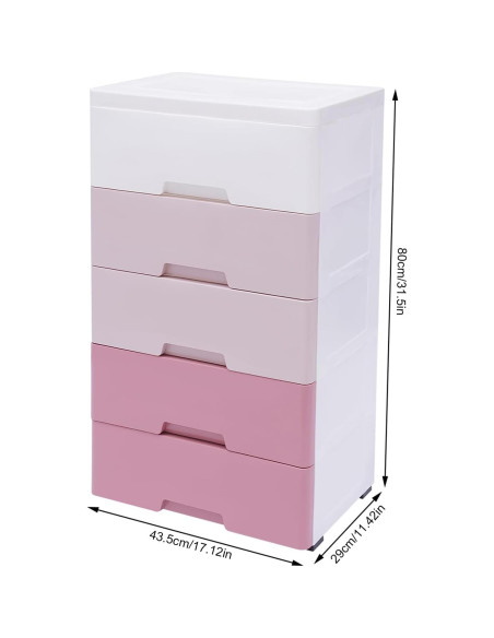 Cajonera de Plástico Rurazong 5 Cajones Rosa Gradiente 80 cm