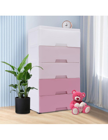 Cajonera de Plástico Rurazong 5 Cajones Rosa Gradiente 80 cm