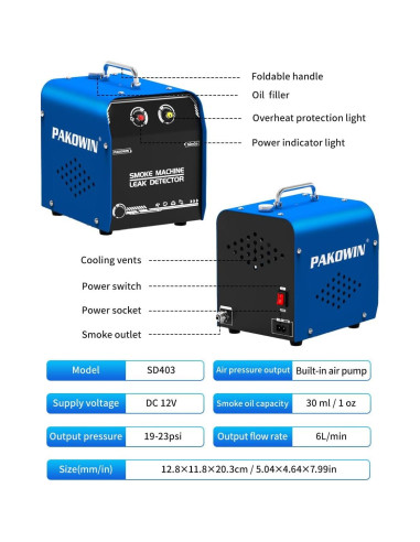 Detector de Fugas de Humo Pakowin SD403 12V con Bomba de Aire