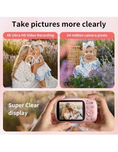 Cámara Digital KOMERY G7A 4K 64MP Rosa Compacta 18X Zoom 2