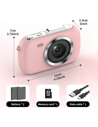 Cámara Digital KOMERY G7A 4K 64MP Rosa Compacta 18X Zoom