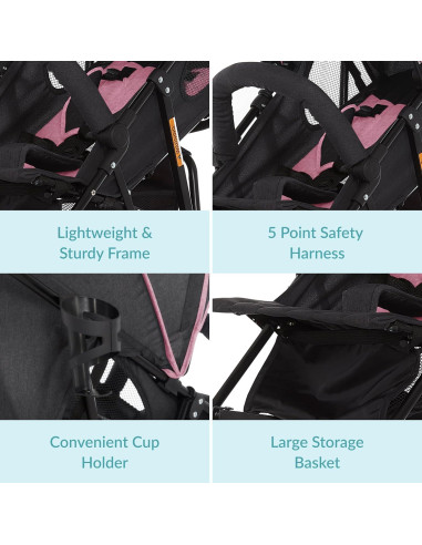 Carrito de bebé Dream On Me Vista Moonwalk Rosa 5 Puntos