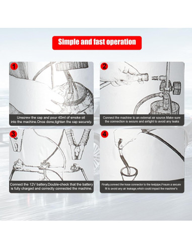 Máquina de humo automotriz Orsong 12V DC probador de fugas