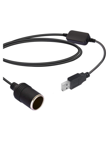 Adaptador USB a Toma de Mechero LIYU 12V 120cm Negro