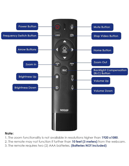 Cámara Web 4K NexiGo N950P con Control Remoto y Micrófonos
