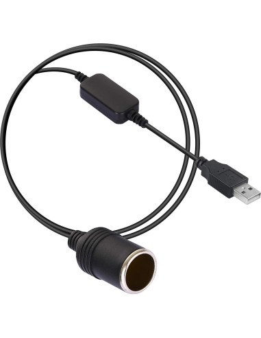 Adaptador USB a Toma de Mechero LIYU 12V 120cm Negro
