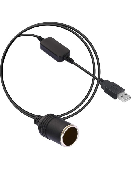Adaptador USB a Toma de Mechero LIYU 12V 120cm Negro
