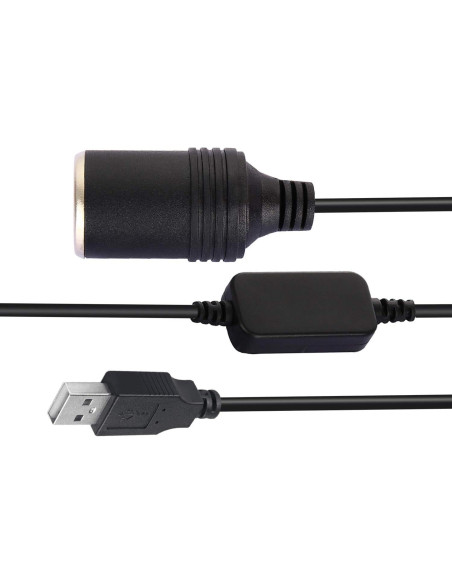Adaptador USB a Toma de Mechero LIYU 12V 120cm Negro