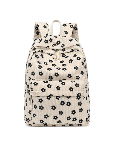 Mochila Escolar Bluboon Terciopelo Floral Beige 44x34x16cm