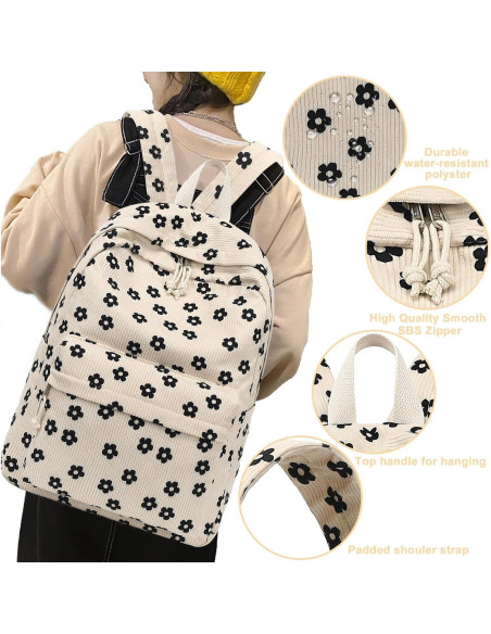 Mochila Escolar Bluboon Terciopelo Floral Beige 44x34x16cm Mochila Escolar Bluboon Terciopelo Floral Beige 44x34x16cm