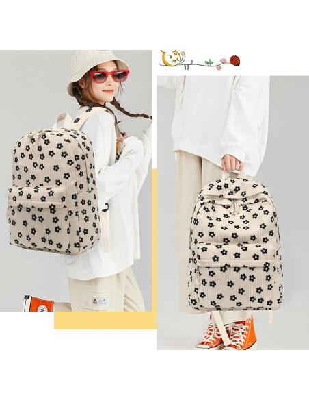 Mochila Escolar Bluboon Terciopelo Floral Beige 44x34x16cm Mochila Escolar Bluboon Terciopelo Floral Beige 44x34x16cm