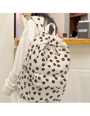 Mochila Escolar Bluboon Terciopelo Floral Beige 44x34x16cm