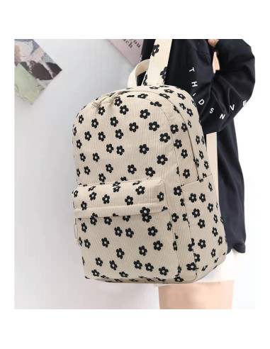 Mochila Escolar Bluboon Terciopelo Floral Beige 44x34x16cm