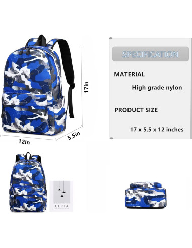 Mochila Lmwzh Escolar Niños Camo Azul Impermeable 25L