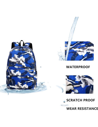 Mochila Lmwzh Escolar Niños Camo Azul Impermeable 25L