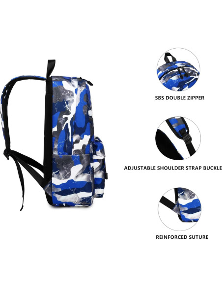 Mochila Lmwzh Escolar Niños Camo Azul Impermeable 25L