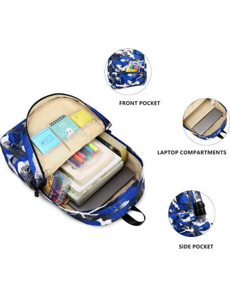 Mochila Lmwzh Escolar Niños Camo Azul Impermeable 25L