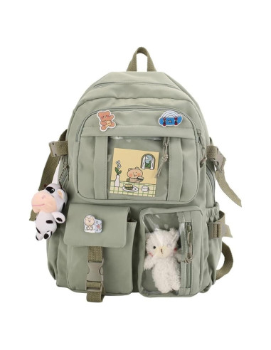 Mochila Escolar Eagerrich Verde-2 25L Impermeable con Accesorios