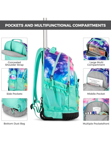 Mochila Rodante Choco Mocha Teal 18.7" con Almuerzo