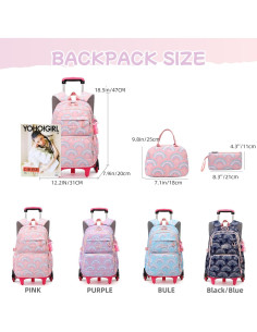 Juego de 3 mochilas con ruedas para niñas - Púrpura 6 Ruedas 2