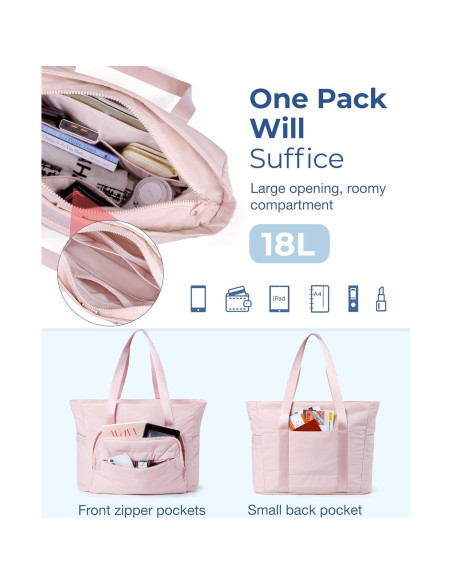 BAGSMART Bolsa Tote Acolchada Rosa con Compartimentos
