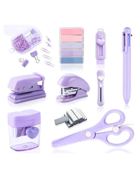 Kit de Oficina Mini Kogcmeetl Morado con Grapadora y Tijeras
