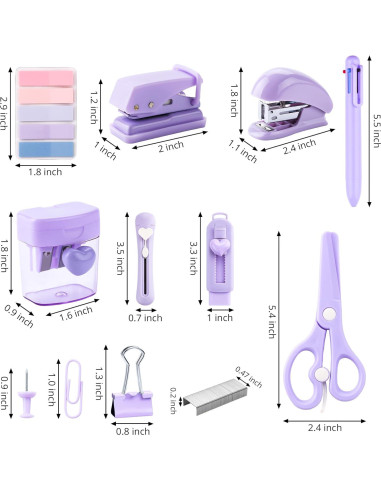 Kit de Oficina Mini Kogcmeetl Morado con Grapadora y Tijeras