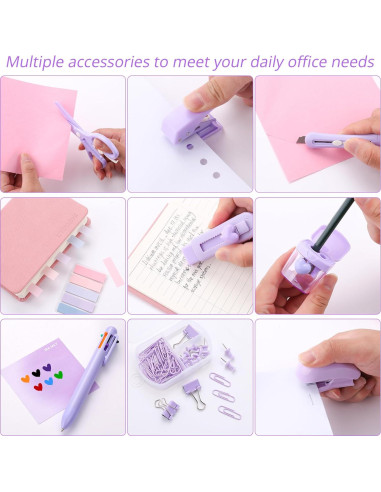 Kit de Oficina Mini Kogcmeetl Morado con Grapadora y Tijeras