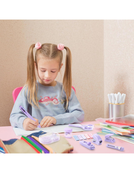 Kit de Oficina Mini Kogcmeetl Morado con Grapadora y Tijeras